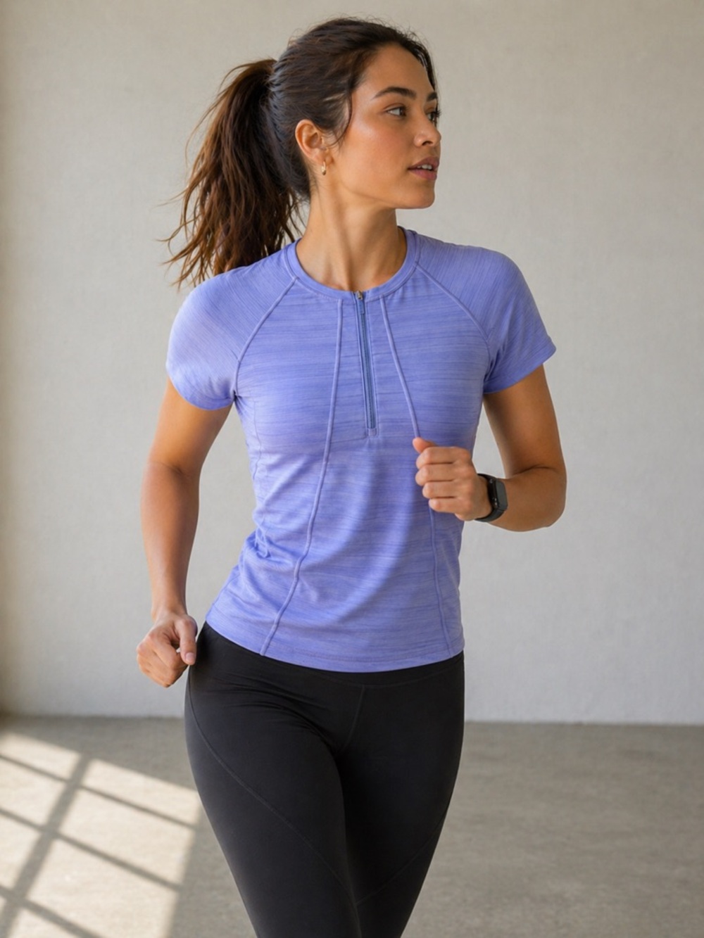 Athleta Pacifica Lavander Purple Space Dye Short Sleeve Half Zip Running Top M